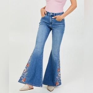 Altar’d State Laney Embroidered Blue Flare Jeans